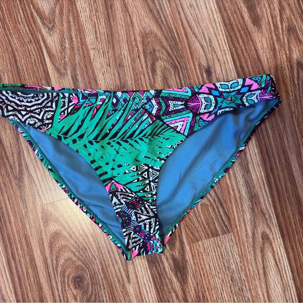 Vigoss Green Teal & Pink Printed Bikini Bottom